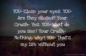 YOU- Close your eyes. YOU- Are they closed? Your Crush- Yes. YOU- What do you see? Your Crush- Nothing, why? YOU- That's my life without you.