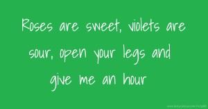 Roses are sweet, violets are sour, open your legs and give me an hour