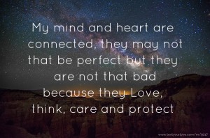 My mind and heart are connected, they may not that be perfect but they are not that bad because they Love, think, care and protect.