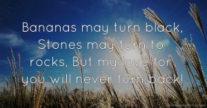 Bananas may turn black, Stones may turn to rocks, But my love for you will never turn back!