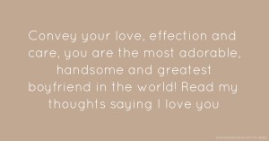Convey your love, effection and care, you are the most adorable, handsome and greatest boyfriend in the world! Read my thoughts saying I love you.