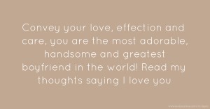 Convey your love, effection and care, you are the most adorable, handsome and greatest boyfriend in the world! Read my thoughts saying I love you.