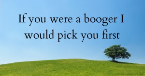 If you were a booger I would pick you first.