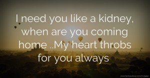 I need you like a kidney, when are you coming home ..My heart throbs for you always.