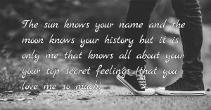 The sun knows your name and the moon knows your history but it is only me that knows all about your your top secret feelings (that you love me so much)