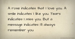 A rose indicates that I love you. A smile indicates I like you. Tears indicates I miss you. But a message indicates I'll always remember you.