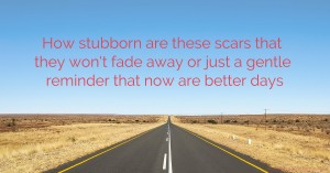 How stubborn are these scars that they won't fade away or just a gentle reminder that now are better days