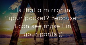 Is that a mirror in your pocket? Because I can see myself in your pants ;)