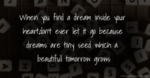 When you find a dream inside your heart,don't ever let it go because dreams are tiny seed which a beautifull tomorrow grows