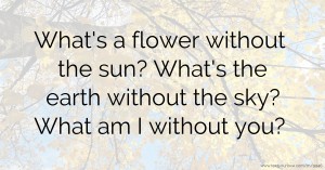 What's a flower without the sun? What's the earth without the sky? What am I without you?