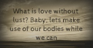 What is love without lust? Baby, lets make use of our bodies while we can.