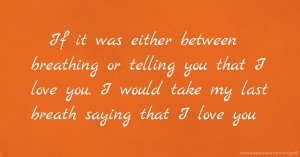 If it was either between breathing or telling you that I love you. I would take my last breath saying that I love you